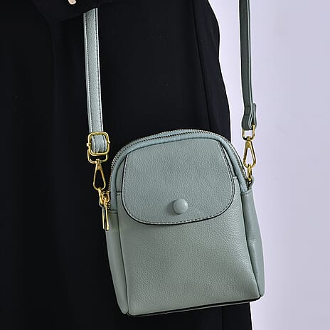 Leatherette Crossbody Bag with Detachable Shoulder Strap - Mint