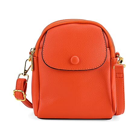 Leatherette Crossbody Bag with Detachable Shoulder Strap - Orange