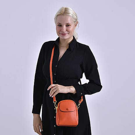 Leatherette Crossbody Bag with Detachable Shoulder Strap - Orange