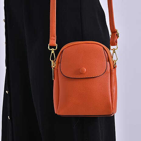 Leatherette Crossbody Bag with Detachable Shoulder Strap - Orange