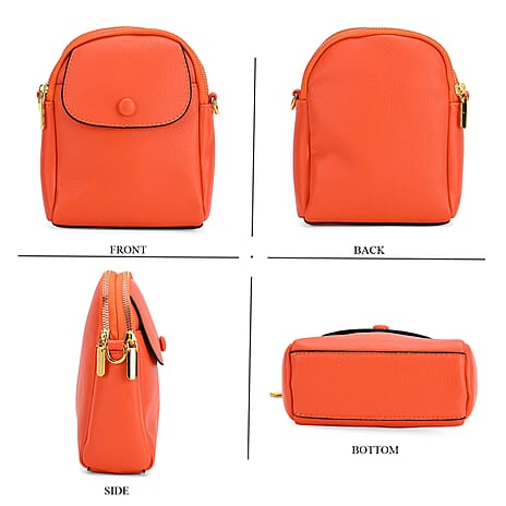 Leatherette Crossbody Bag with Detachable Shoulder Strap - Orange