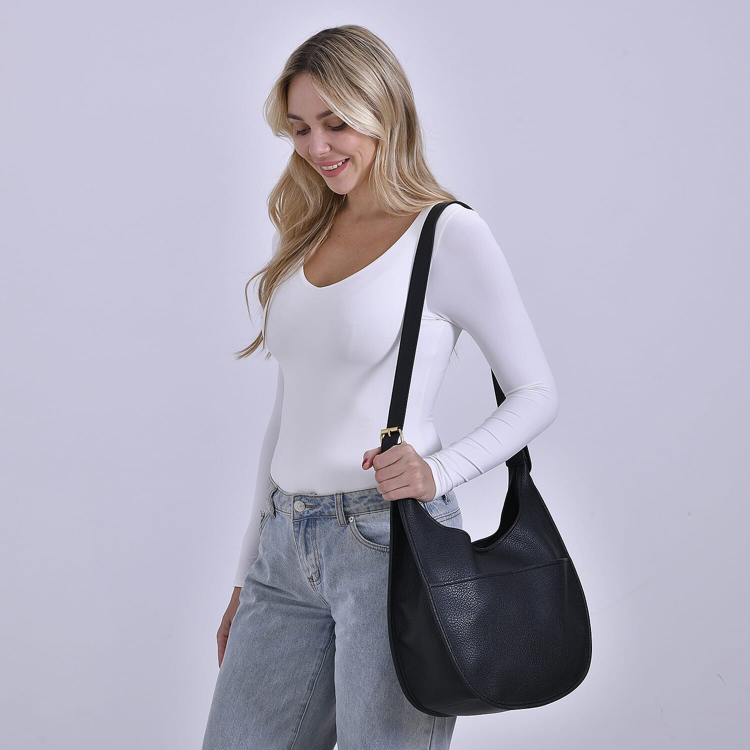 Hobo Crossbody with Detachable Small Cosmetic Bag - Black