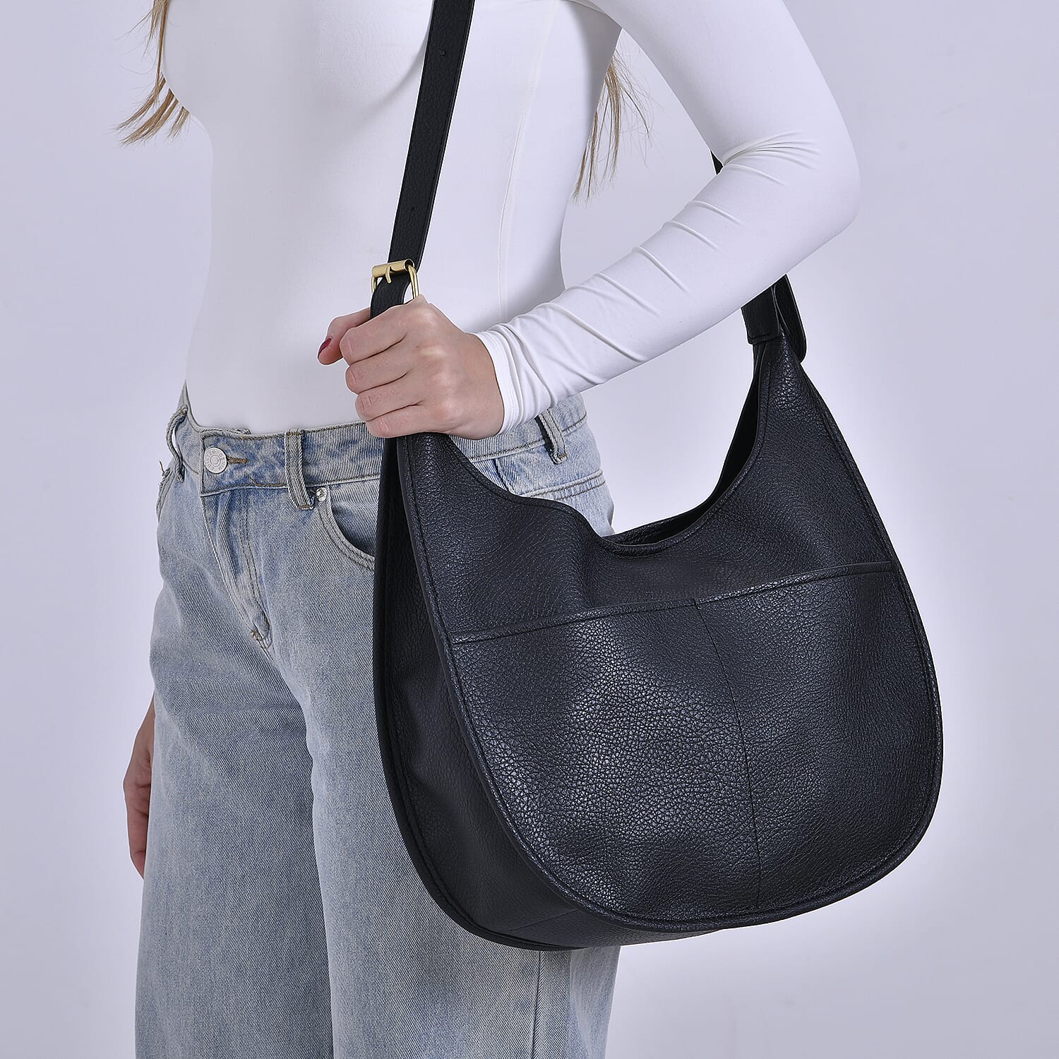 Hobo Crossbody with Detachable Small Cosmetic Bag - Black