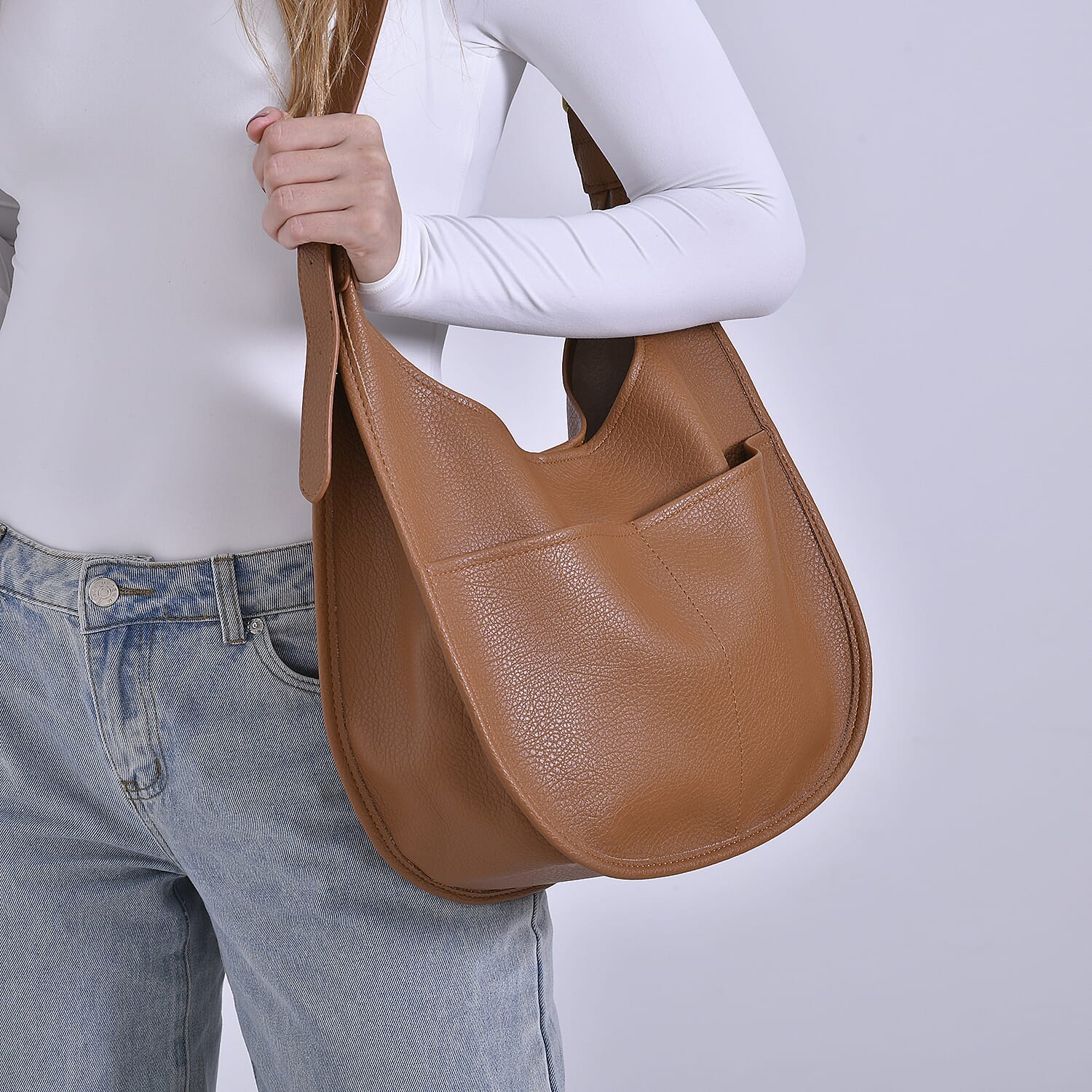 Hobo Crossbody with Detachable Small Cosmetic Bag - Tan