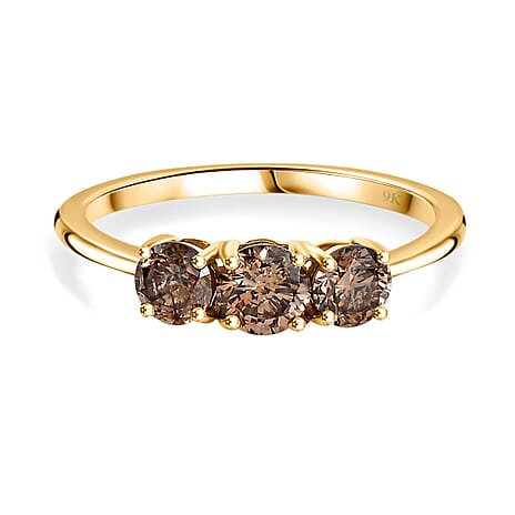 Argyle Diamond Closeout - 9K Yellow Gold SGL Certified Natural Champagne Diamond 3 Stone Ring 1.00 Ct.