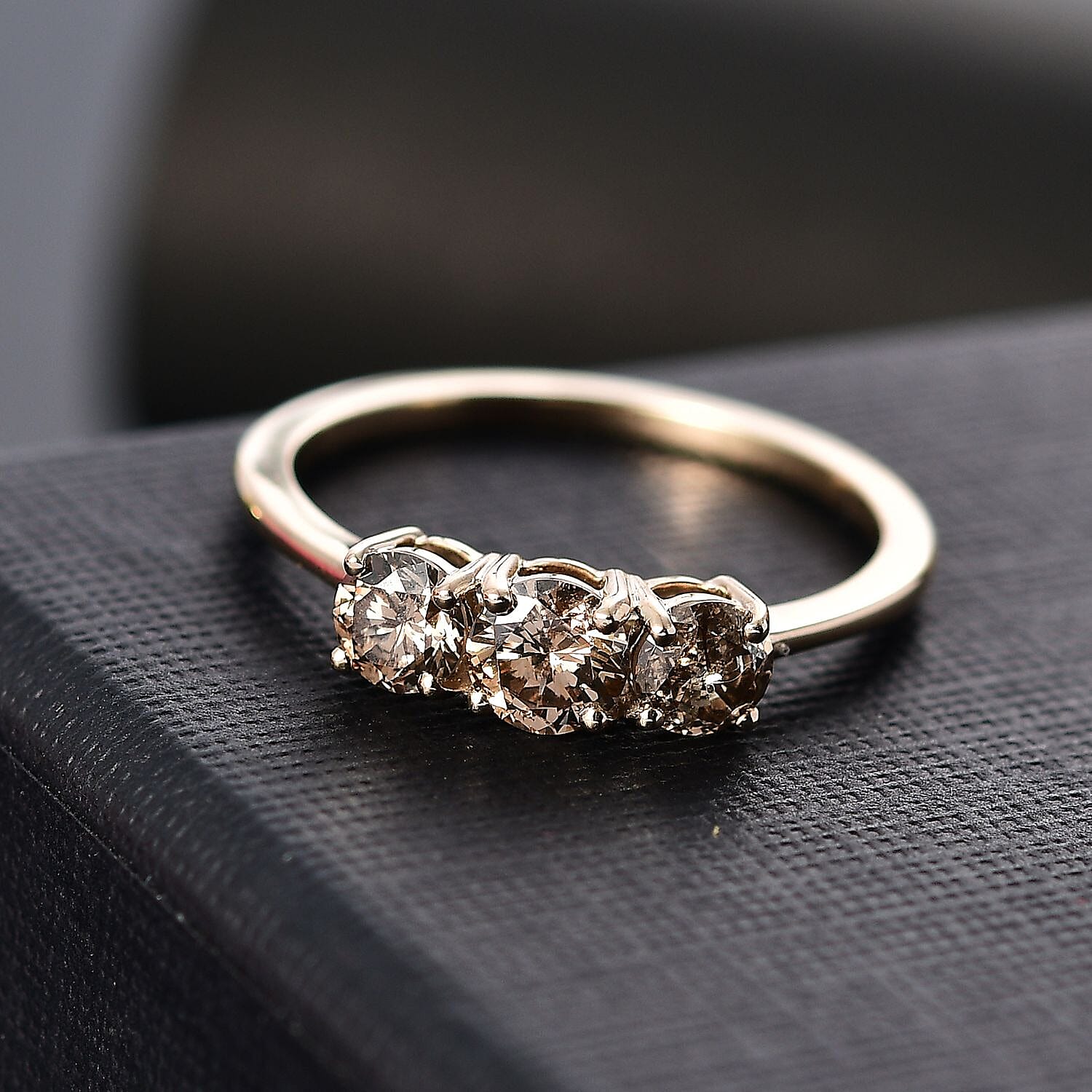 Argyle Diamond Closeout - 9K Yellow Gold SGL Certified Natural Champagne Diamond 3 Stone Ring 1.00 Ct.