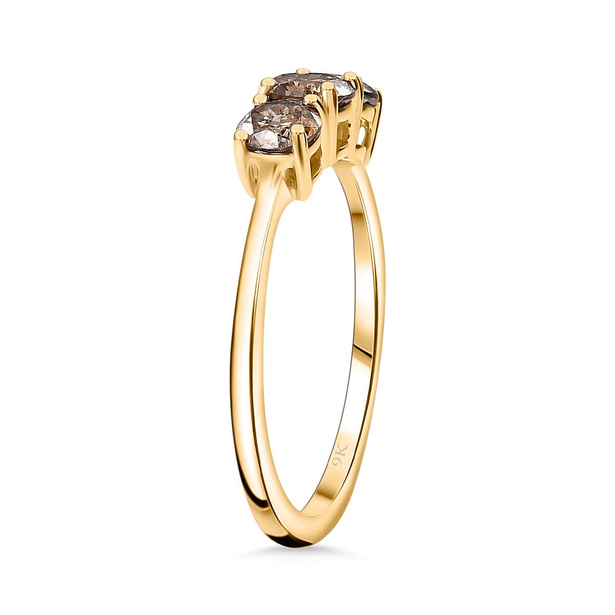 Argyle Diamond Closeout - 9K Yellow Gold SGL Certified Natural Champagne Diamond 3 Stone Ring 1.00 Ct.