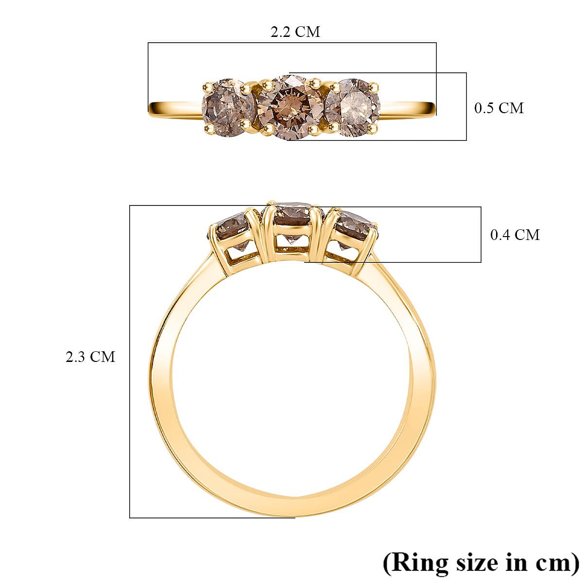 Argyle Diamond Closeout - 9K Yellow Gold SGL Certified Natural Champagne Diamond 3 Stone Ring 1.00 Ct.