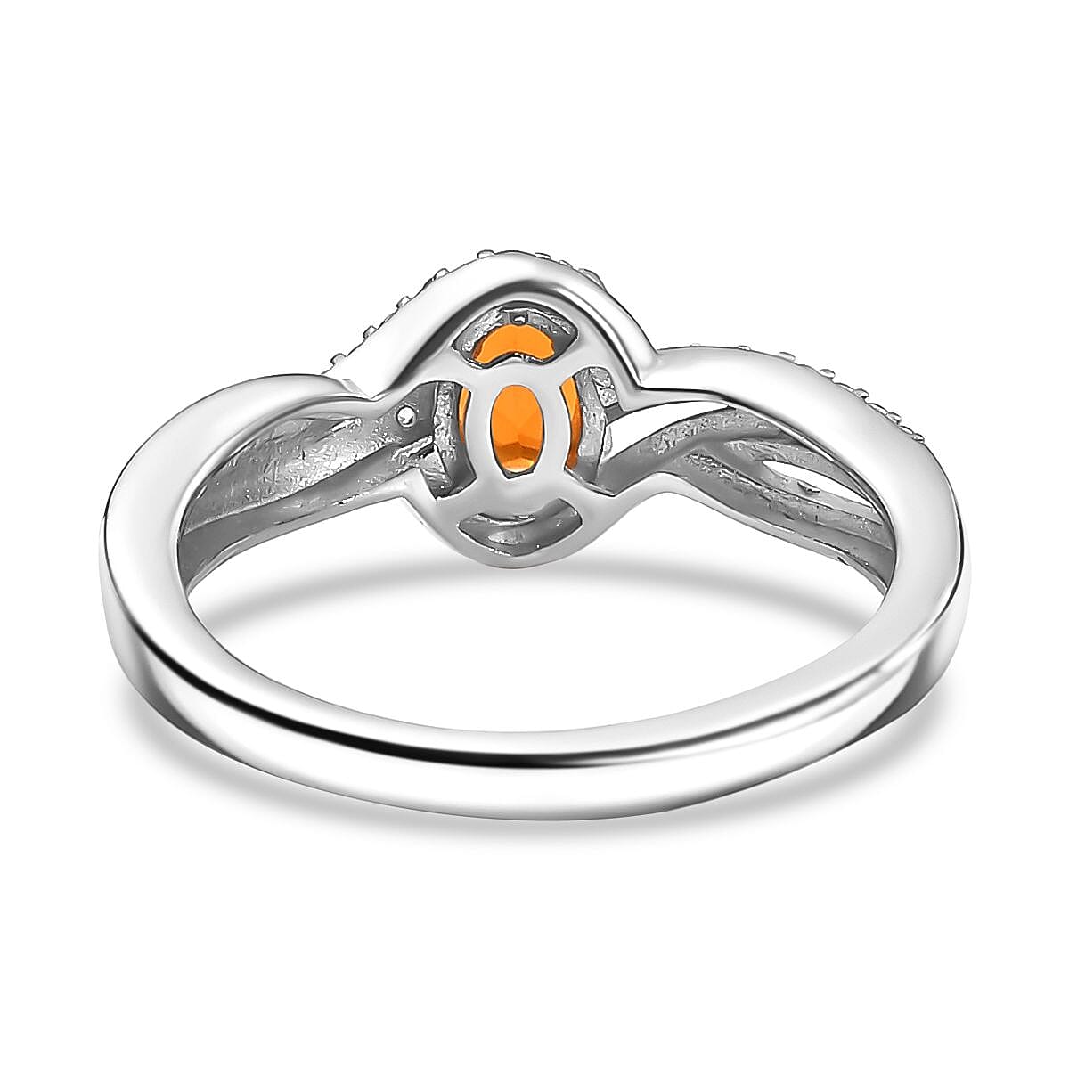 Fire Opal & White Zircon Ring in Platinum Overlay Sterling Silver