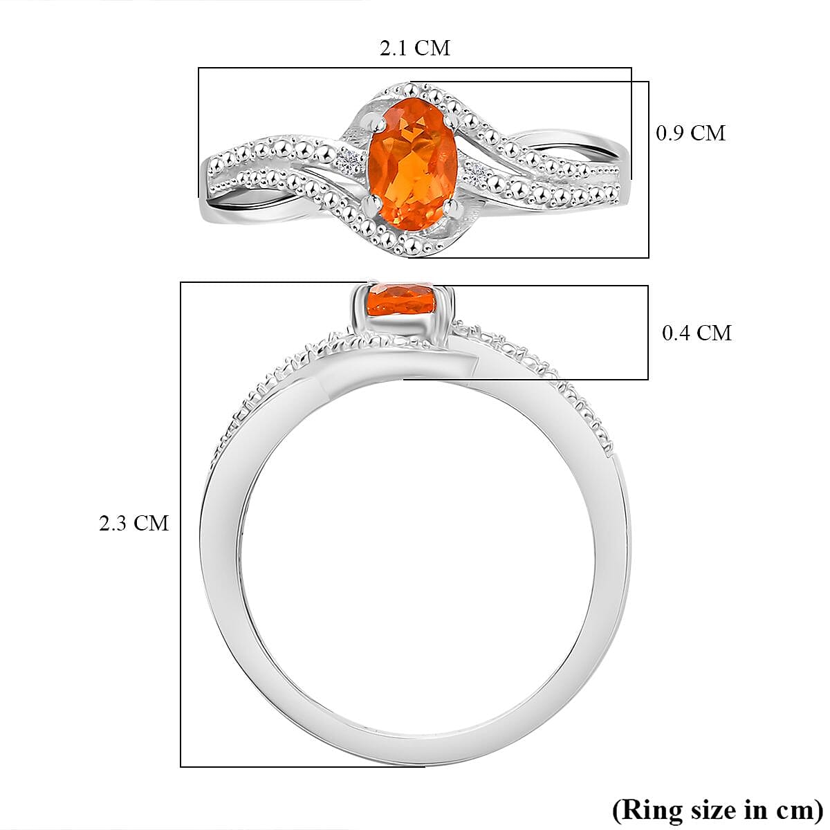 Fire Opal & White Zircon Ring in Platinum Overlay Sterling Silver