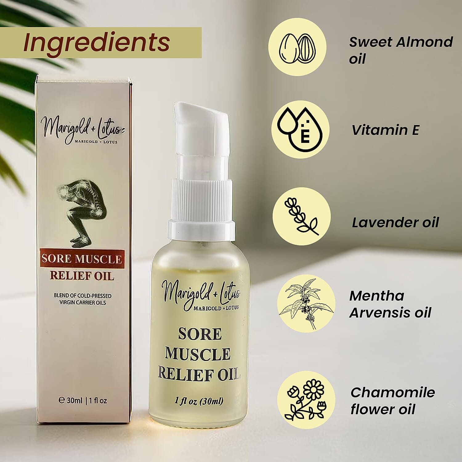 Marigold & Lotus Sore Muscle Relief Oil - 30ml