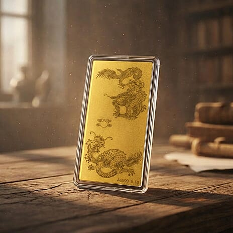 24K Yellow Gold Dragon Pattern Bar
