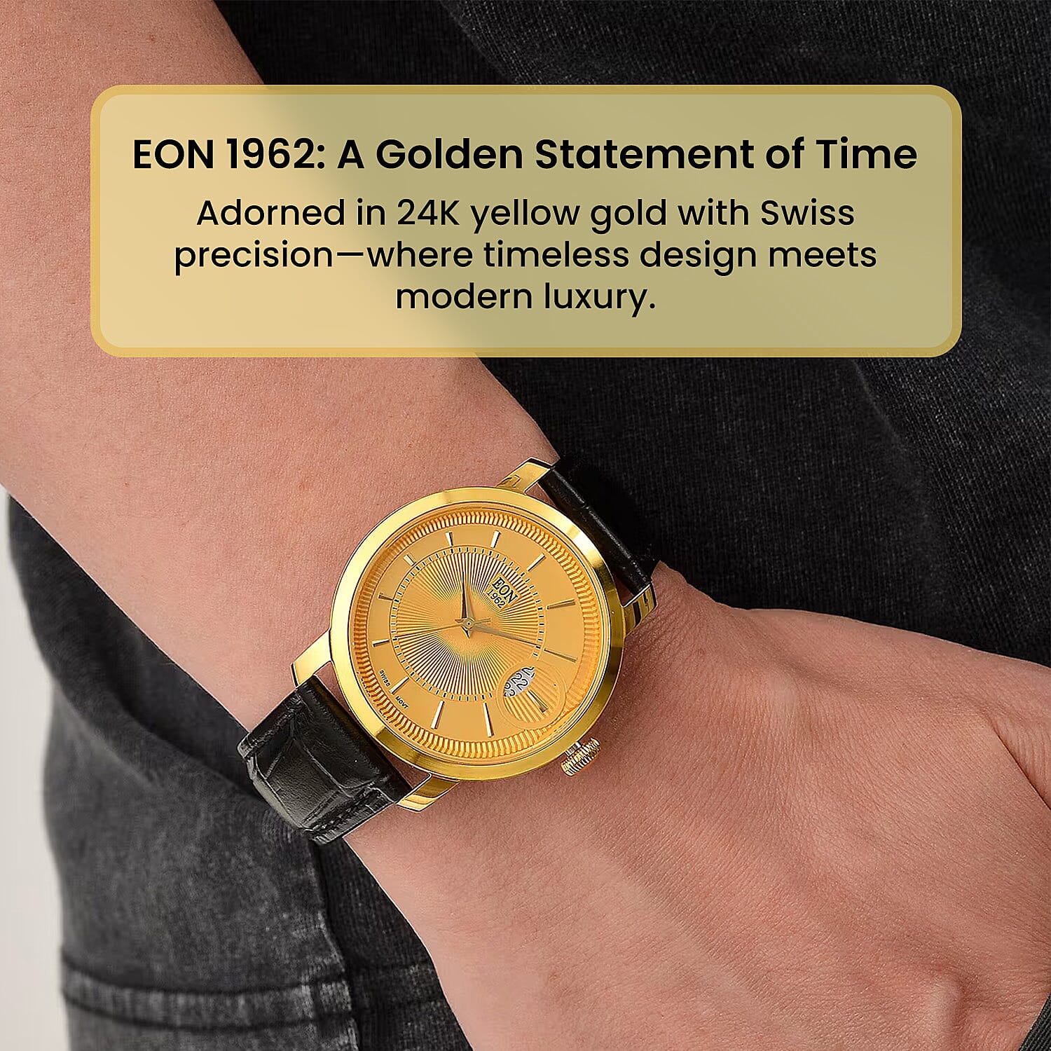 EON 1962 - Luxurious 24K Yellow Gold Swiss Movement 5 ATM Water Resistent Watch (39mm) EON 1962 - Luxurious 24K Yellow Gold Swiss Movement 5 ATM Water Resistent Watch (39mm)