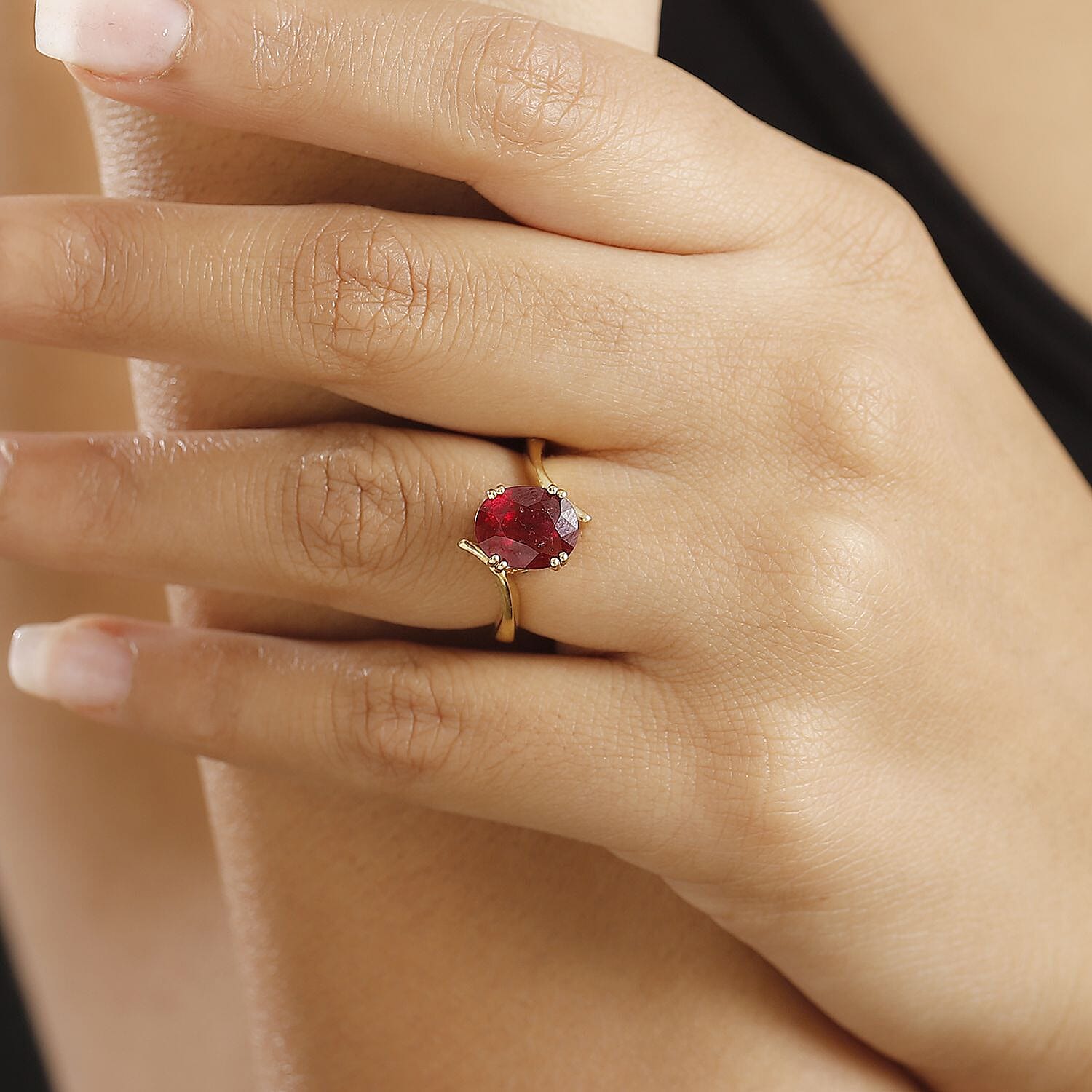 African Ruby Solitaire Ring in 18K Vermeil Yellow Gold Plated Sterling Silver 4.34 Ct.