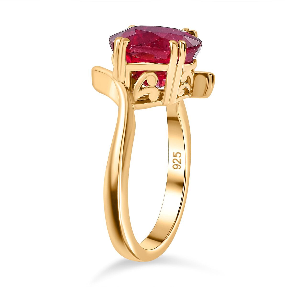 African Ruby Solitaire Ring in 18K Vermeil Yellow Gold Plated Sterling Silver 4.34 Ct.