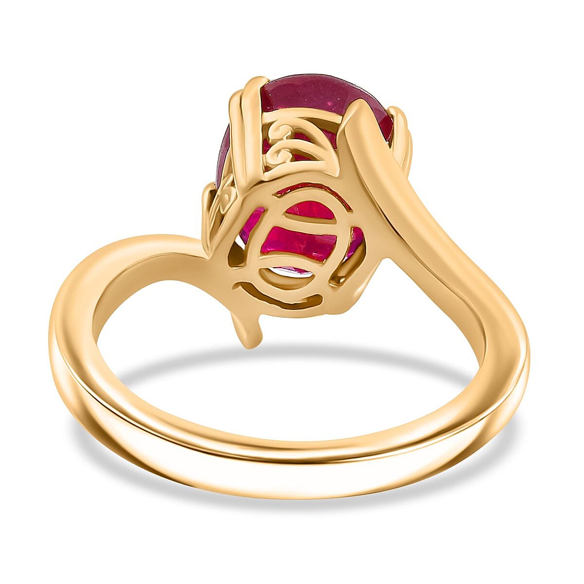 African Ruby Solitaire Ring in 18K Vermeil Yellow Gold Plated Sterling Silver 4.34 Ct.