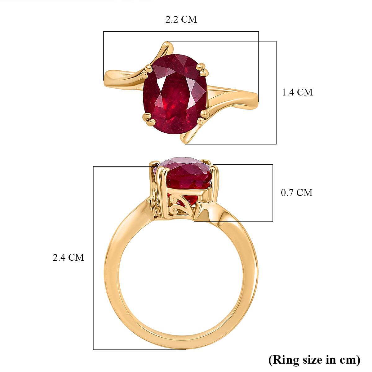 African Ruby Solitaire Ring in 18K Vermeil Yellow Gold Plated Sterling Silver 4.34 Ct.