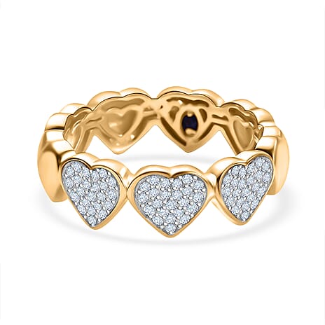 GP White Diamond & Blue Sapphire Band Ring in 18K Vermeil Yellow Gold Plated Sterling Silver 0.34 Ct.