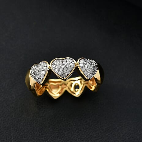 GP White Diamond & Blue Sapphire Band Ring in 18K Vermeil Yellow Gold Plated Sterling Silver 0.34 Ct.