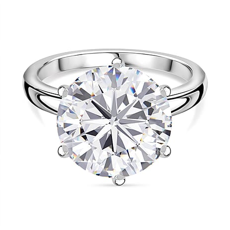 Solitaire Moissanite Ring in Rhodium Overlay Sterling Silver 6.20 Ct