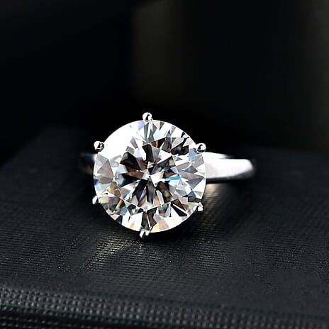 Solitaire Moissanite Ring in Rhodium Overlay Sterling Silver 6.20 Ct