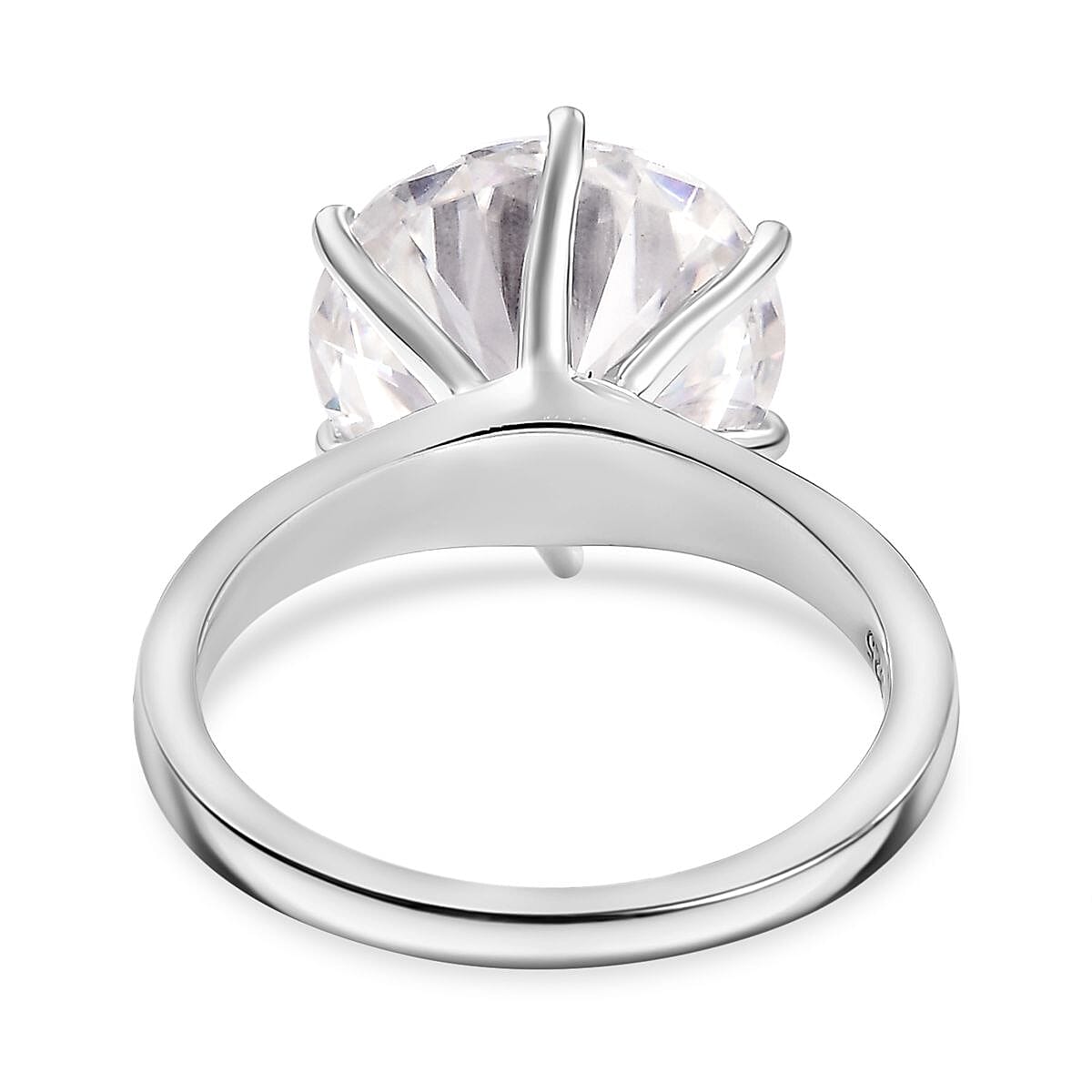 Solitaire Moissanite Ring in Rhodium Overlay Sterling Silver 6.20 Ct