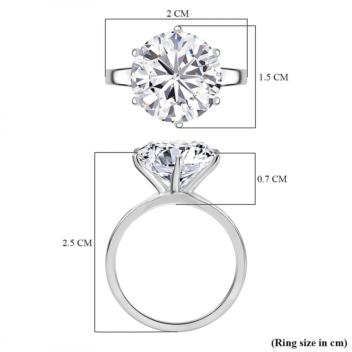Solitaire Moissanite Ring in Rhodium Overlay Sterling Silver 6.20 Ct