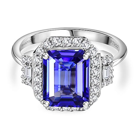RHAPSODY 950 Platinum AAAA Tanzanite & White Diamond EF-VS2 Ring 3.95 Ct, Platinum Wt.6.00 Gms.