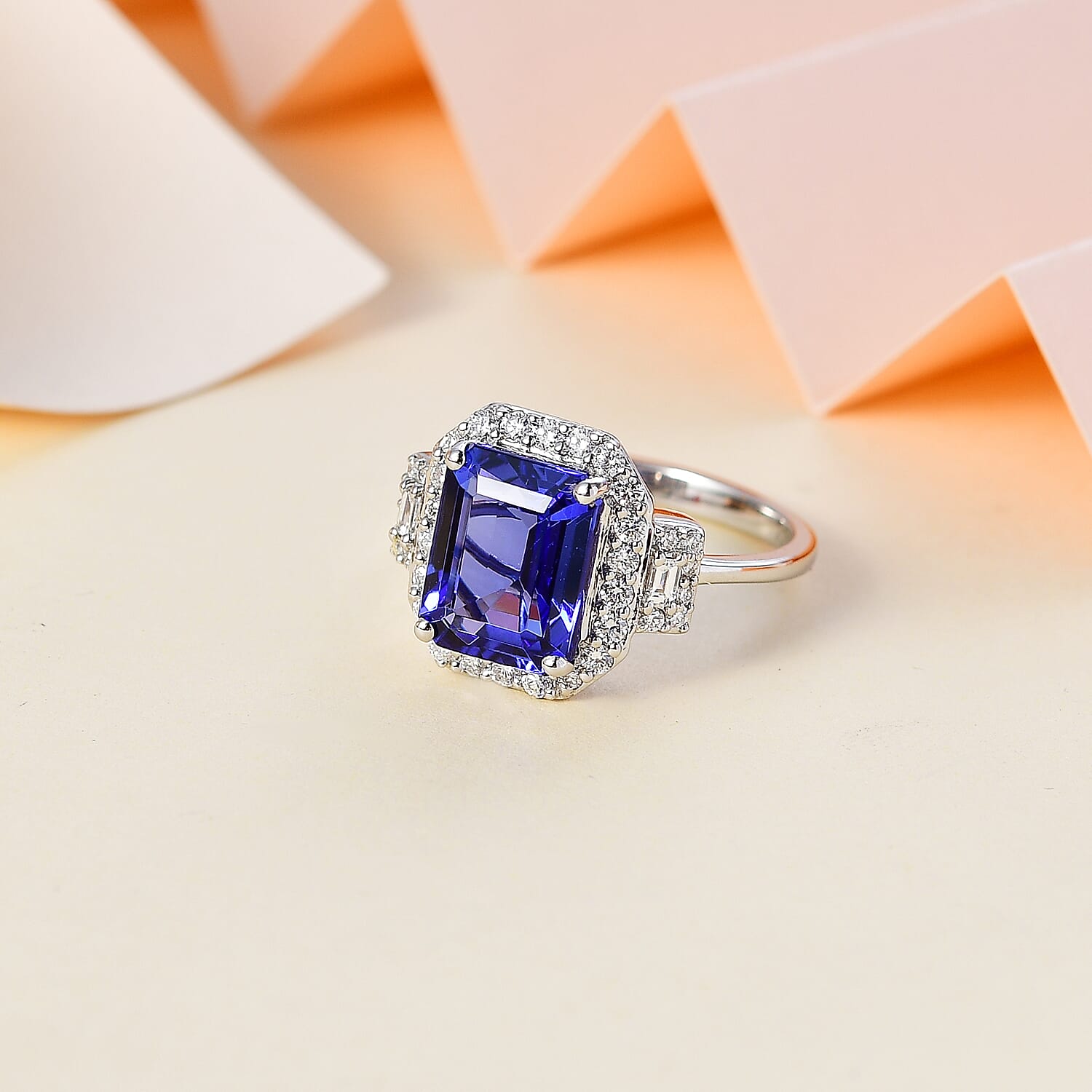 RHAPSODY 950 Platinum AAAA Tanzanite & White Diamond (EF-VS2) Ring 3.95 Ct, Platinum Wt. 6.00 Gms.