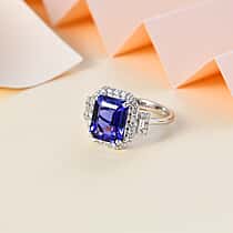 RHAPSODY AAAA Tanzanite and White Diamond Halo Ring in 950 Platinum