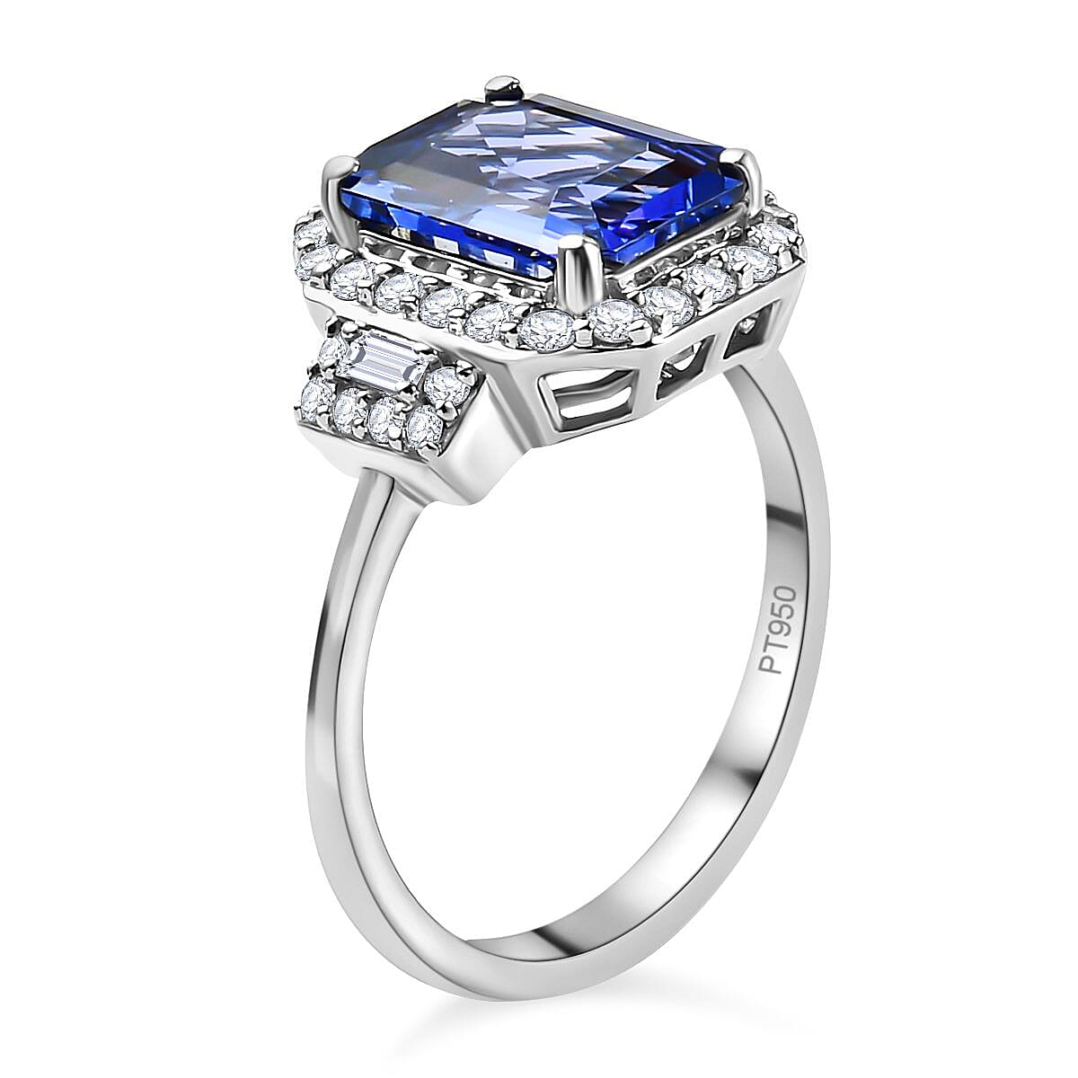 RHAPSODY 950 Platinum AAAA Tanzanite & White Diamond (EF-VS2) Ring 3.95 Ct, Platinum Wt. 6.00 Gms.