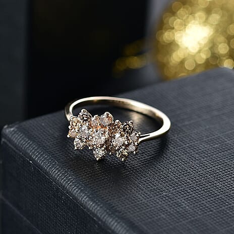 9K Yellow Gold SGL Certified Natural Champagne Diamond Boat Ring 1.00 Ct.