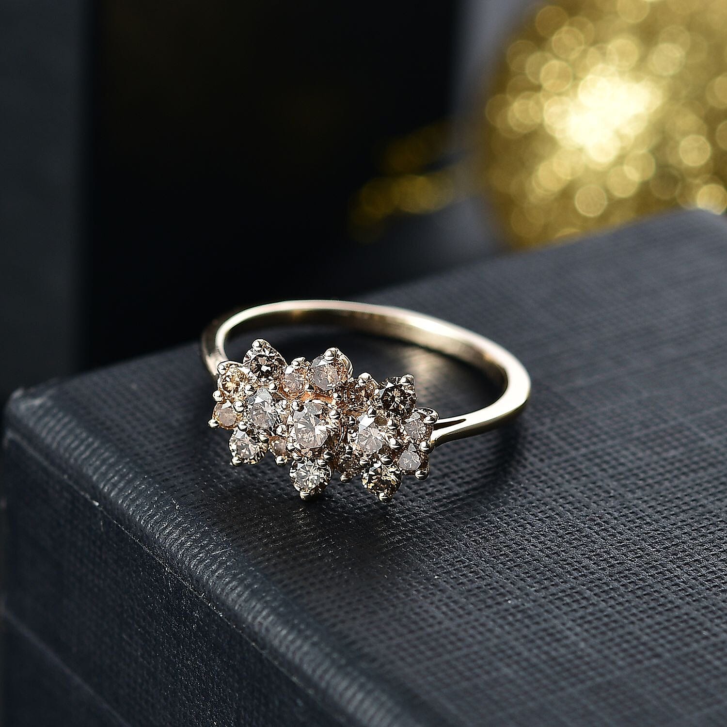 9K Yellow Gold SGL Certified Natural Champagne Diamond Boat Ring 1.00 Ct. 9K Yellow Gold SGL Certified Natural Champagne Diamond Boat Ring 1.00 Ct.