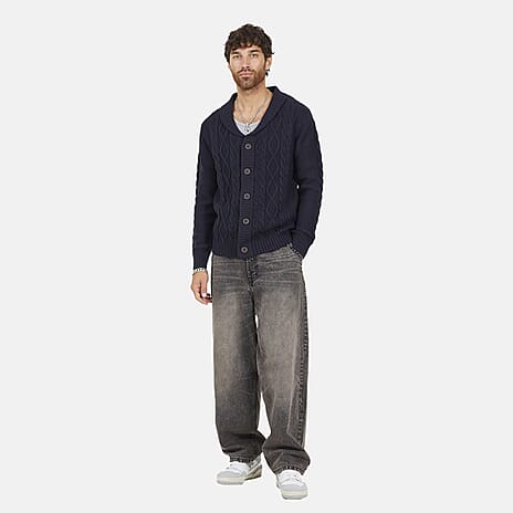 Brave Soul Mens Shawl Neck Cardigan (Size- L) - Dark Navy