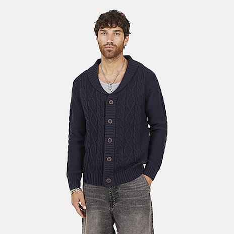 Brave Soul Mens Shawl Neck Cardigan (Size- L) - Dark Navy