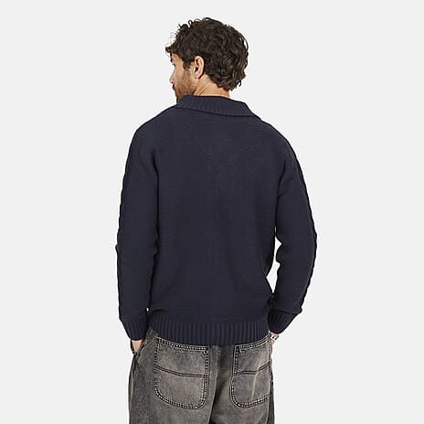Brave Soul Mens Shawl Neck Cardigan (Size- L) - Dark Navy