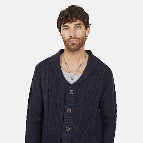 Brave Soul Mens Shawl Neck Cardigan (Size- L) - Dark Navy
