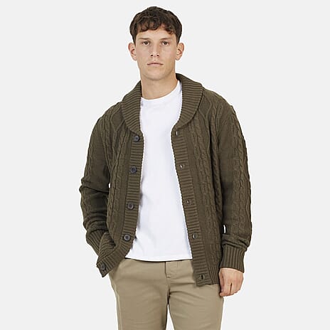 Brave Soul Mens Shawl Neck Cardigan (Size - L) - Khaki
