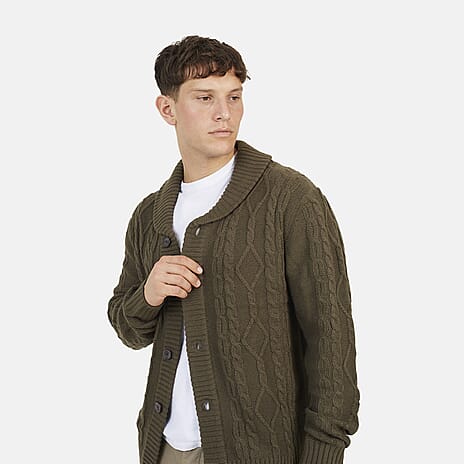 Brave Soul Mens Shawl Neck Cardigan (Size - L) - Khaki