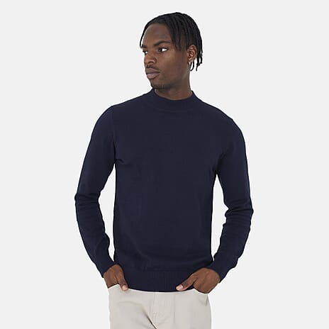 Brave Soul Men Turtle Neck Jumper (Size M) - Midnight Navy