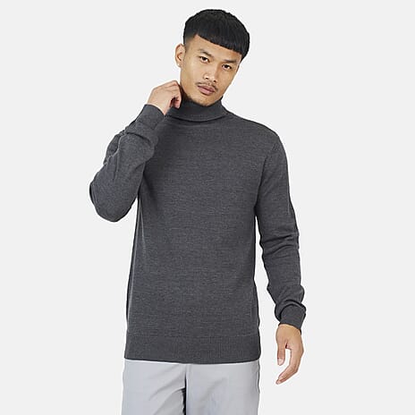 Brave Soul Mens High Roll Neck Jumper (Size L) - Dark Charcoal