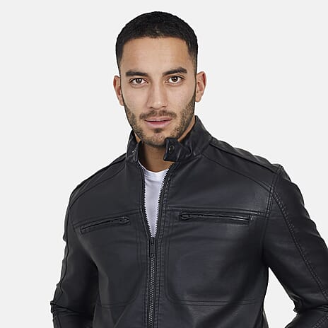 Brave Soul Mens Leatherette Collar Tab Jacket (Size S) - Black