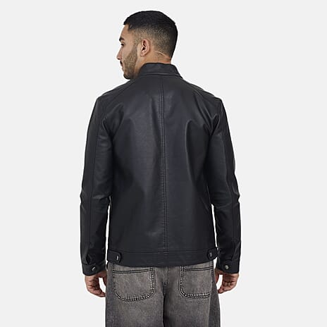 Brave Soul Mens Leatherette Collar Tab Jacket (Size S) - Black