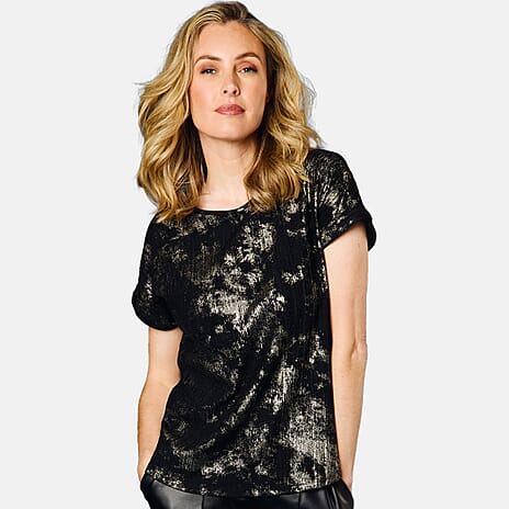 Emreco Roll Sleeve Sparkle Top (Size 12 to 14) - Black