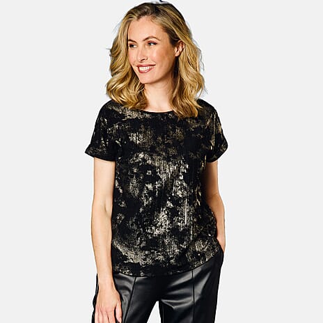 Emreco Roll Sleeve Sparkle Top (Size 12 to 14) - Black