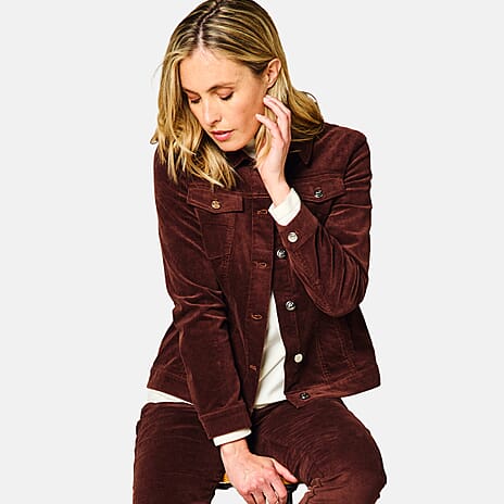 Emreco Corduroy Jean Style Stretch Jacket (Size 12) - Brown
