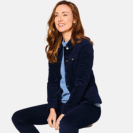 Emreco Corduroy Jean Style Stretch Jacket (Size 12) - Navy