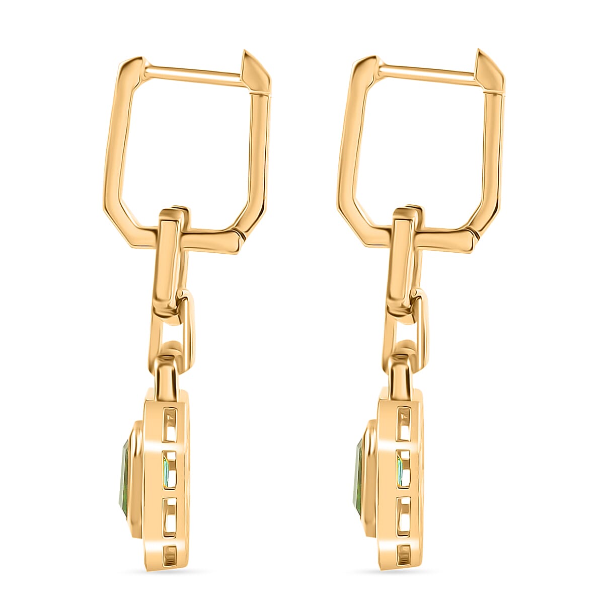 RACHEL GALLEY Premium Emerald & White Diamond Dangling Earring with Hoop in 18K Vermeil Yellow Gold Plated Sterling Silver 1.53 Ct.