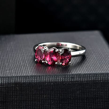 RARE FIND - RHAPSODY - 950 Platinum AAAA IBADAN Rubellite Trilogy Ring 2.45 Ct.