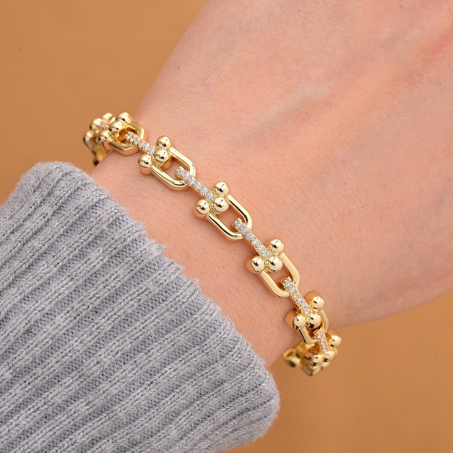 Designer Inspired - White Cubic Zirconia Bangle (Size - 7.5)